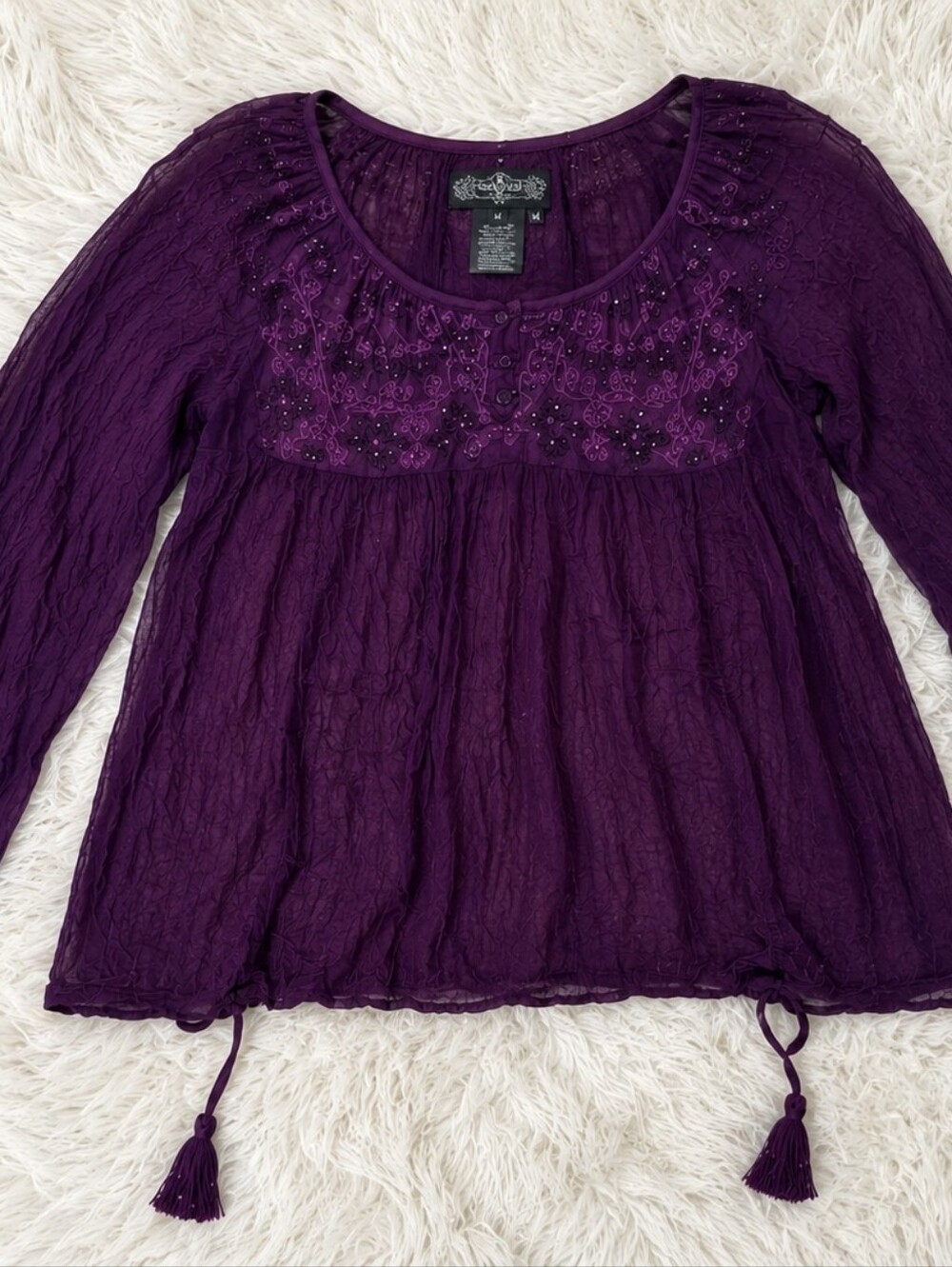 Free People Embroidered Boho Peasant Blouse - Small - Picture 2 of 4